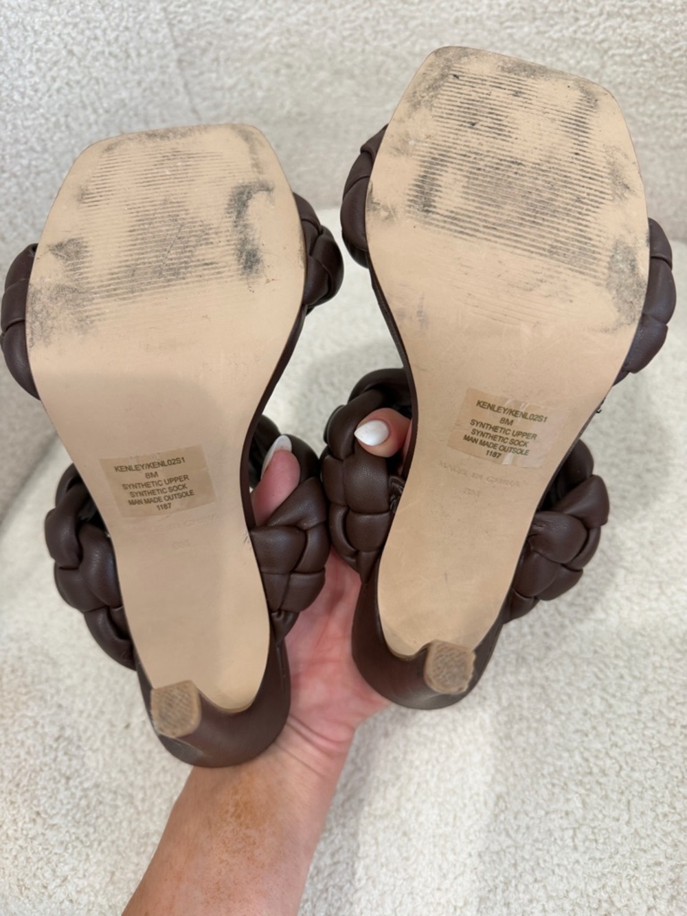 Steve Madden Braided Double-Strap High Heel Sandals - Dark Brown - Picture 12 of 16